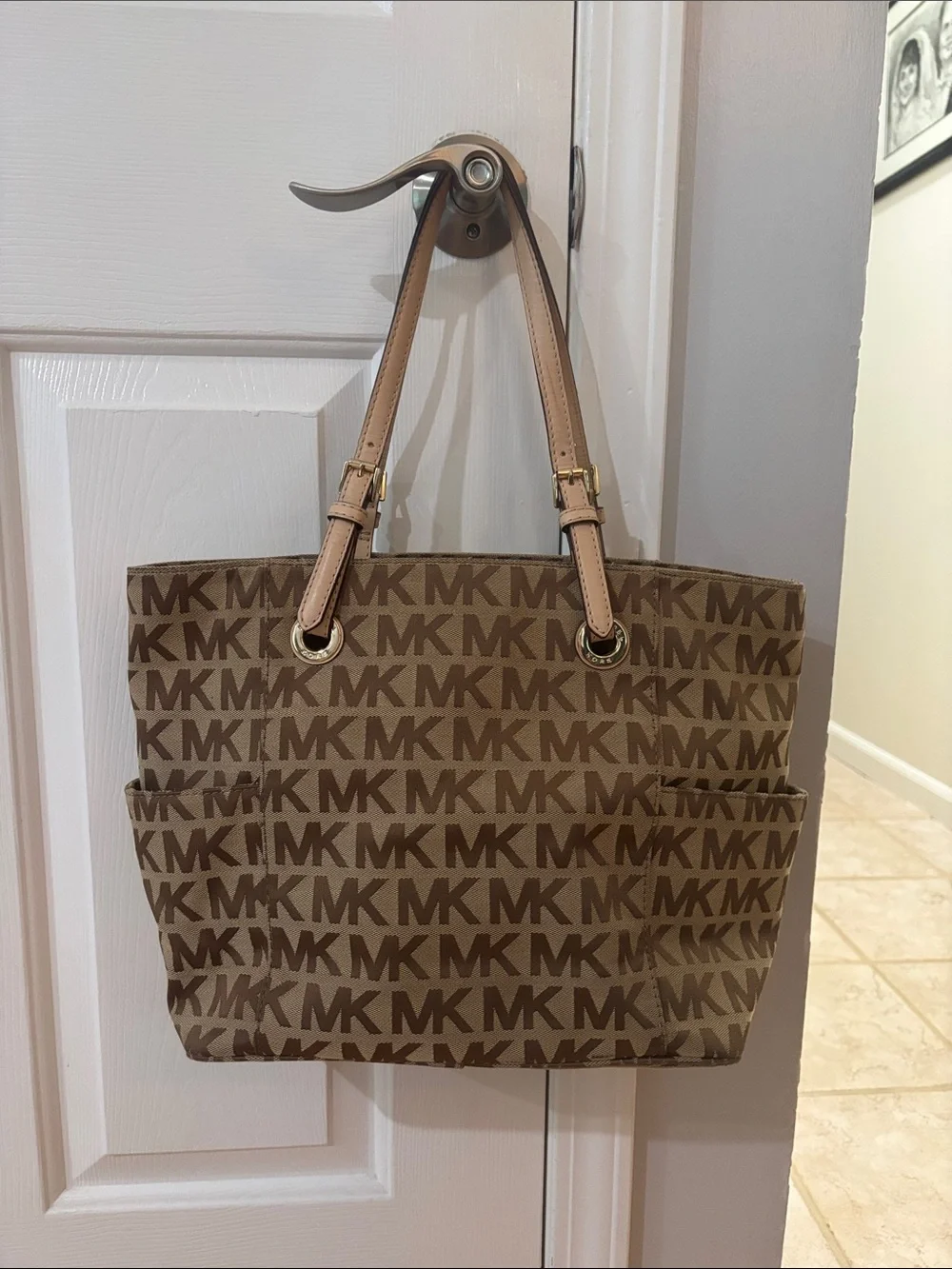Michael Kors Brown and Beige MK Monogram Tote